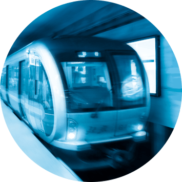 a train traveling through a station